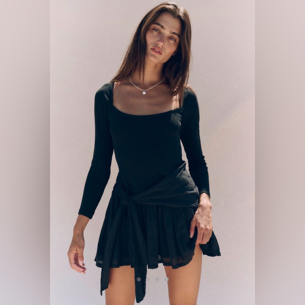 Free People Lexi Drop Waist Mini Dress Black Size Medium New NWT